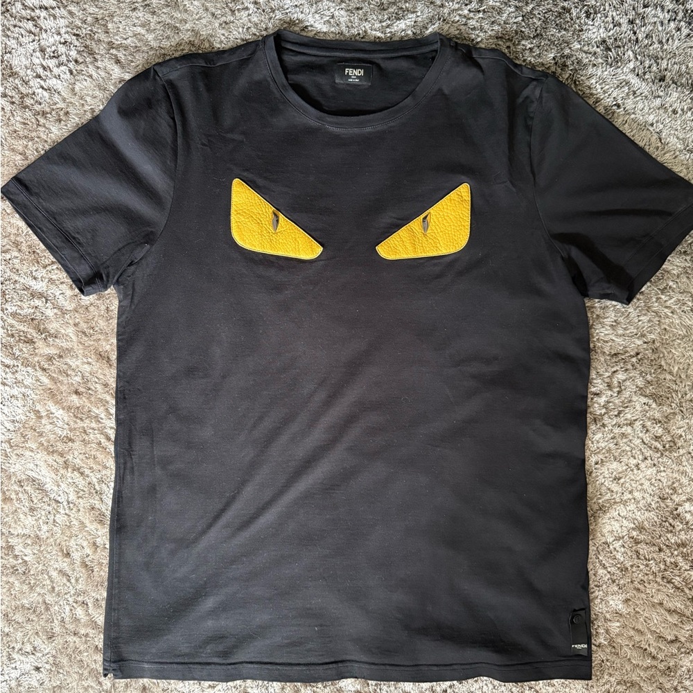 Fendi Black Monster  Tee with leather eyes  and metal stud